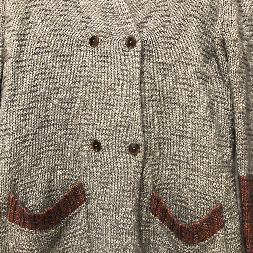 Yoon Long Open-Front Cardigan Sweater in Light Gray with Rust Accents Size Small - Picture 6 of 8